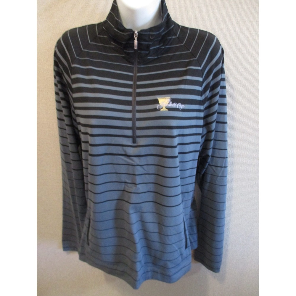 Nike Golf Quarter Zip Pullover Black Gray Stripe Presidents Cup 331972-010 Large
